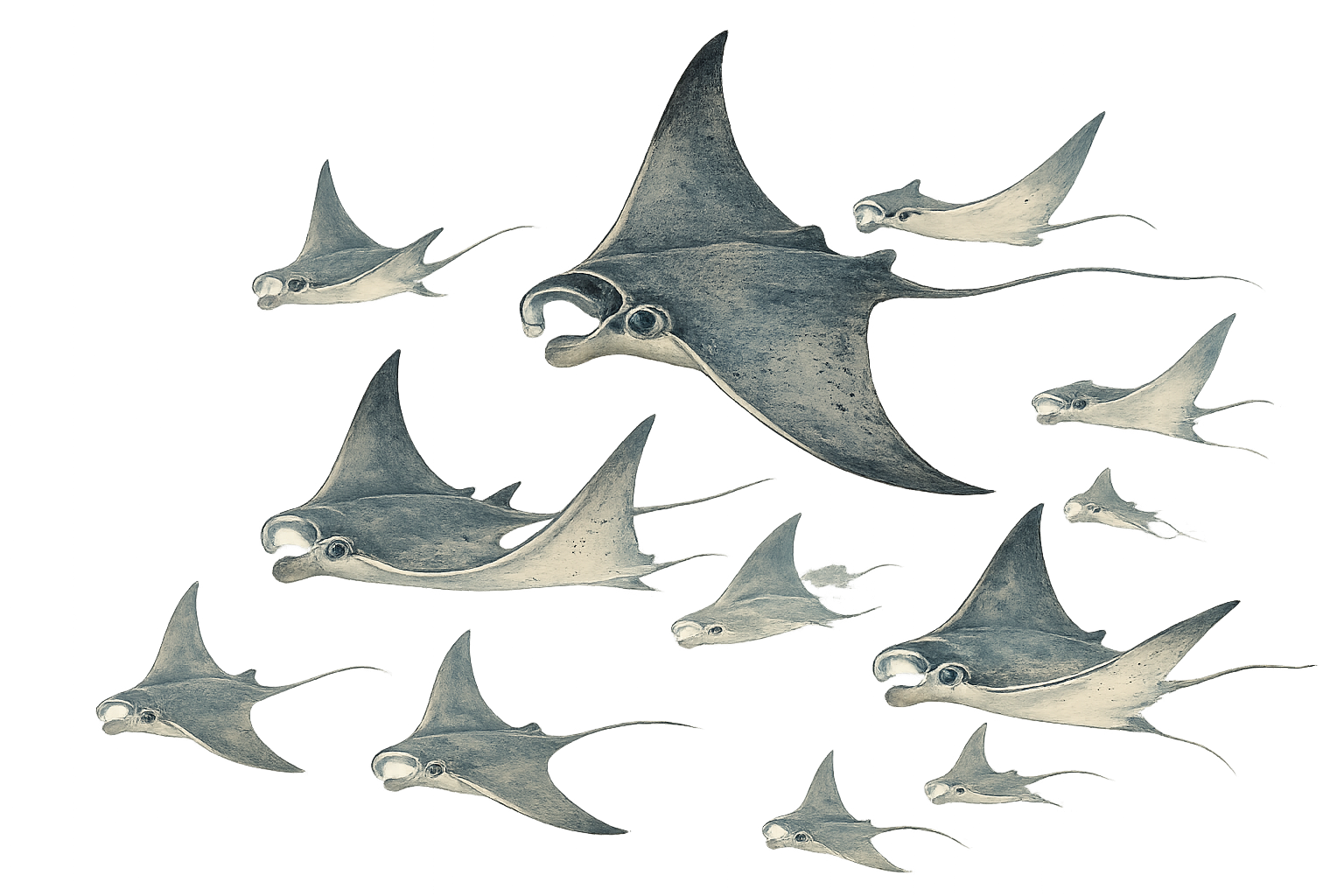 A school of mobula rays